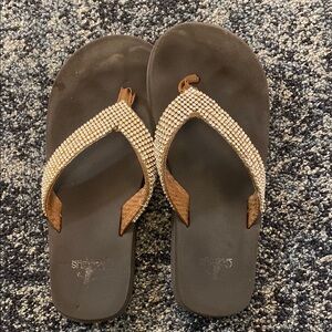 Corky's dark brown and Silver Sandals with rhinestones.